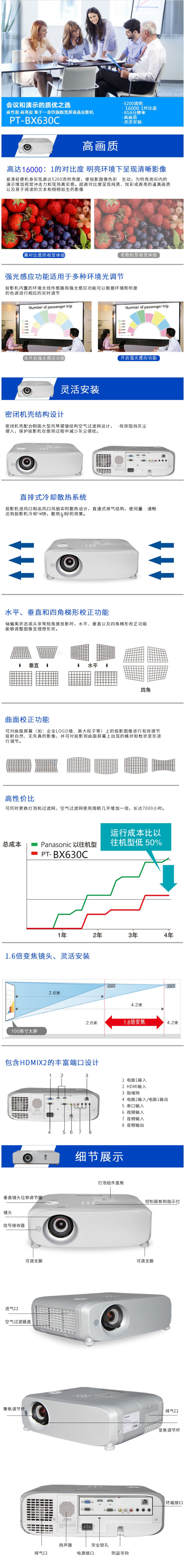 松下（Panasonic）PT-BX630C 投影仪 商务办公 会议室 工程投影机 5200流明高亮.jpg